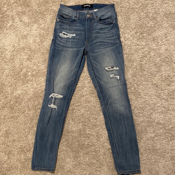 EXPRESS high waisted leopard distressed denim jeans - Picture 1 of 4